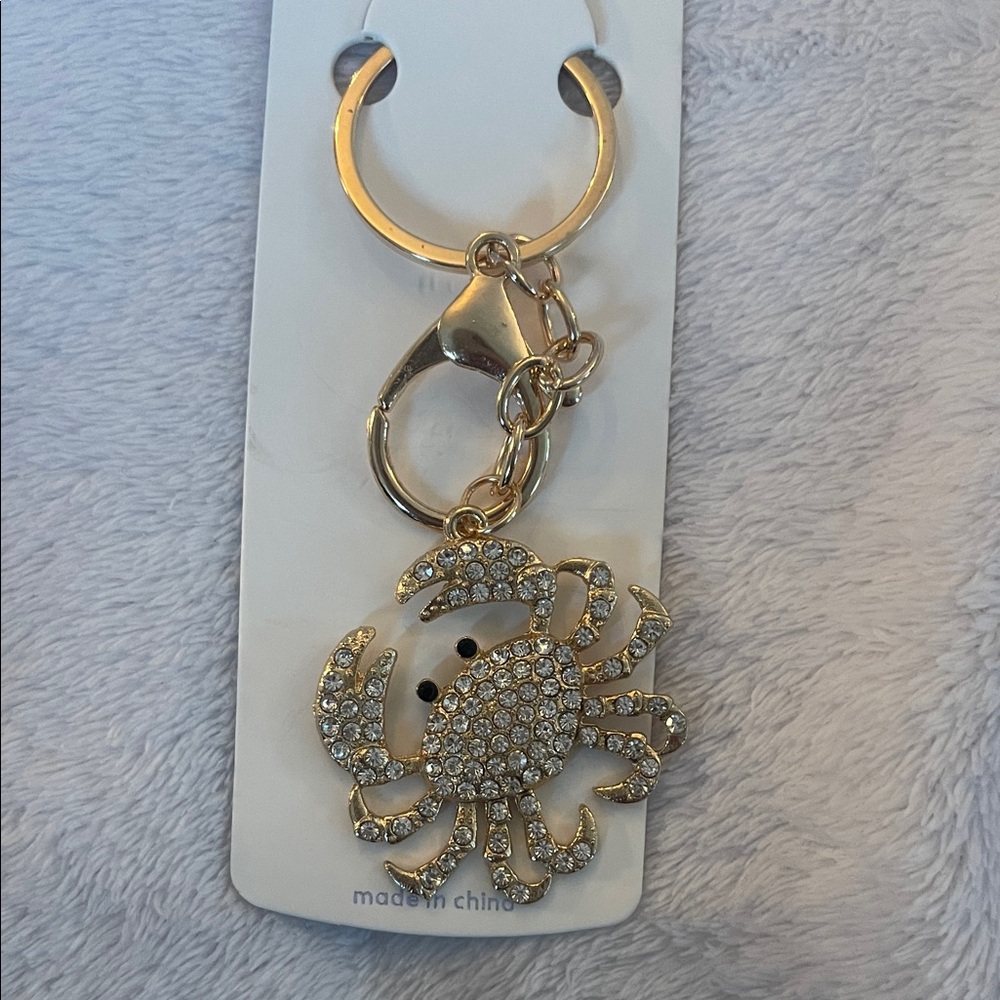 Gold tone Rhinestone Crab Keychain nwt purse bag charm